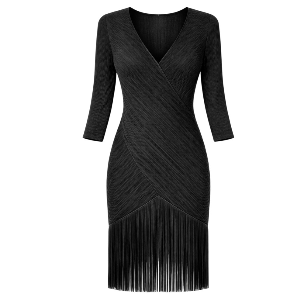 Vitage Joy Stevens Old Hollywood Glam Fringe Dress Womens Size 10 Mob Wife Chic